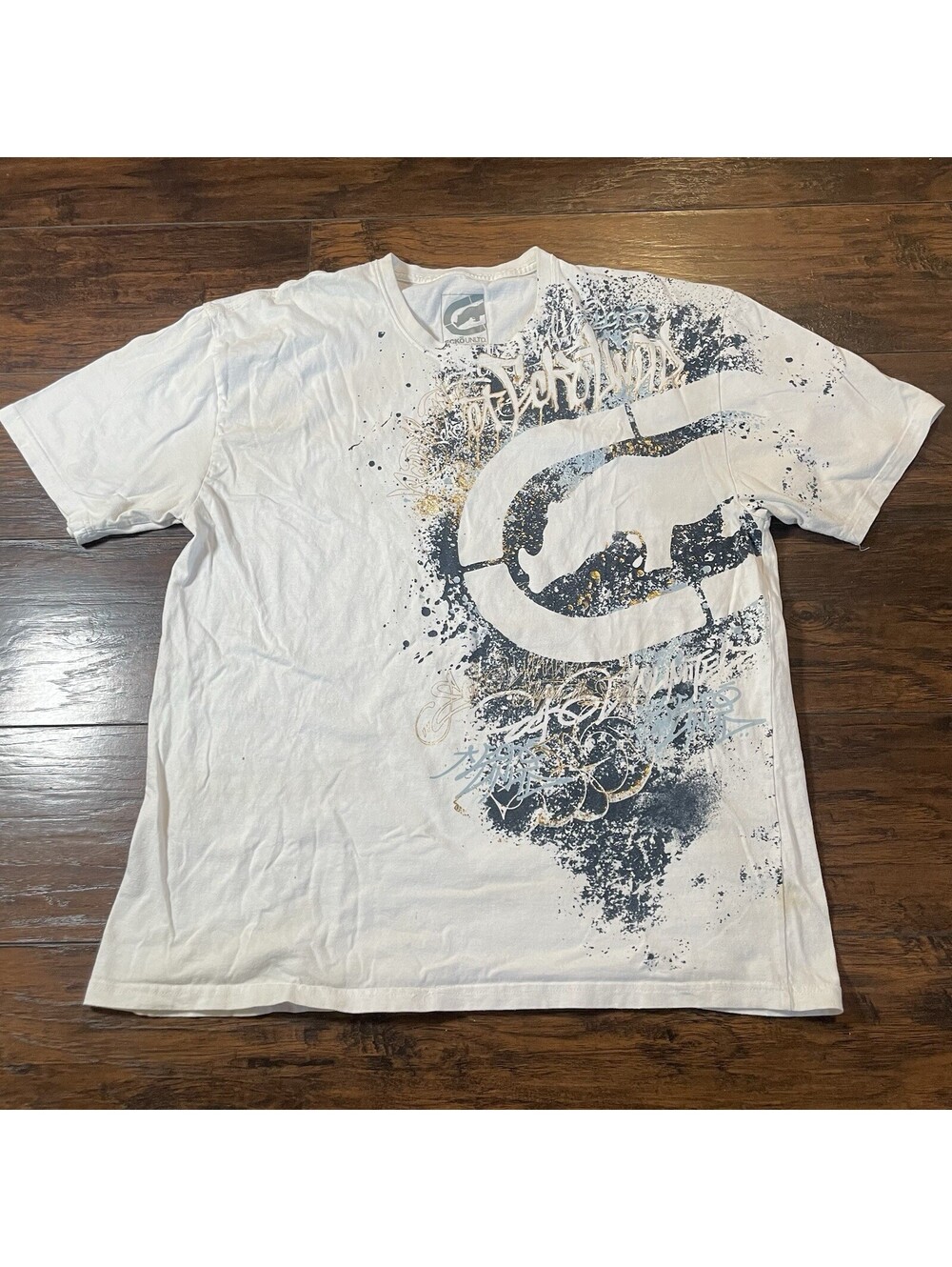 Vintage ECKO UNLTD Tie Dye T Shirt Mens 2XL White Rhino Graphic